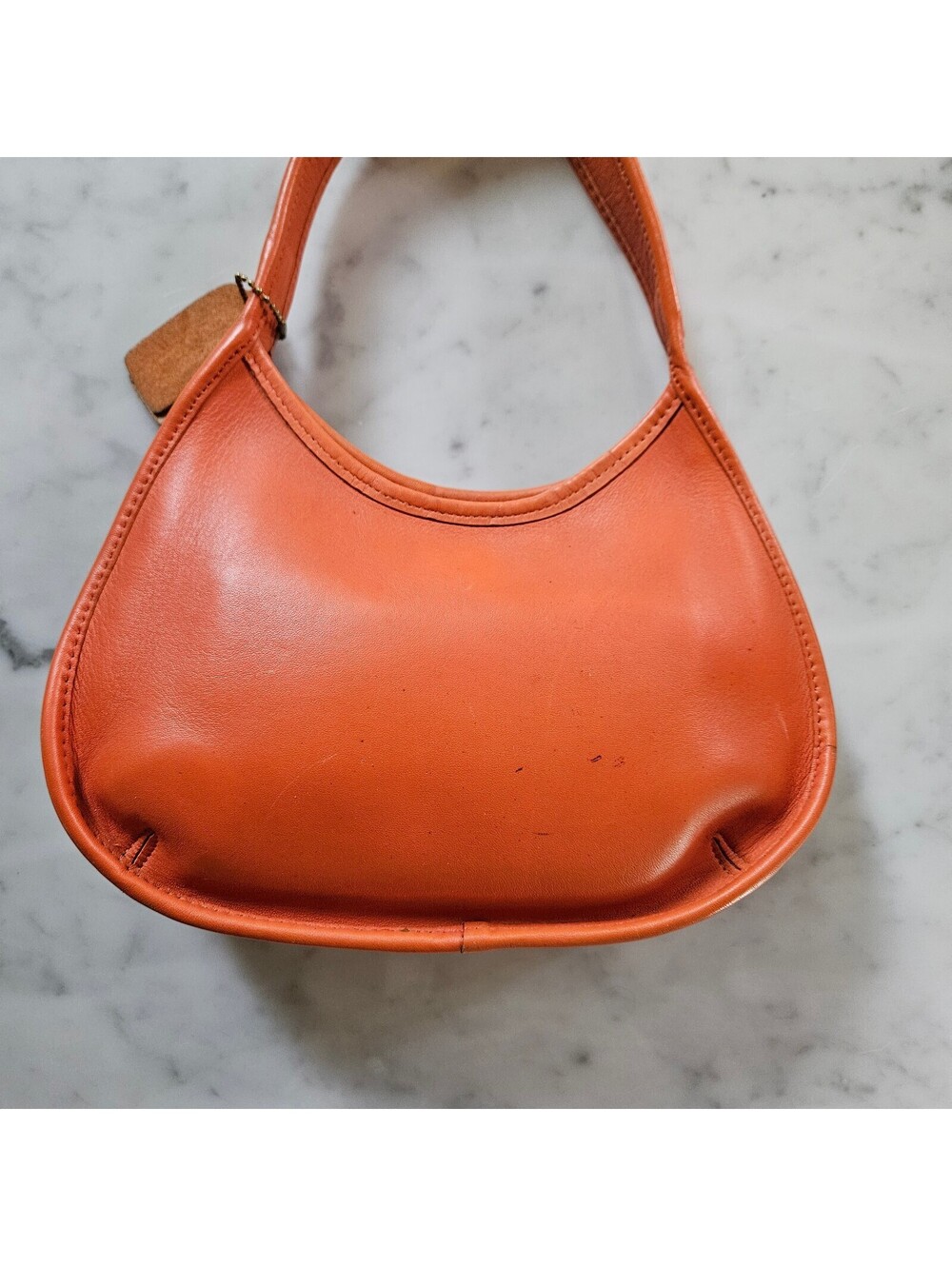 Vtg COACH Mini Shoulder Hobo Bag Satchel Y2K Orange Tangerine Leather 9020